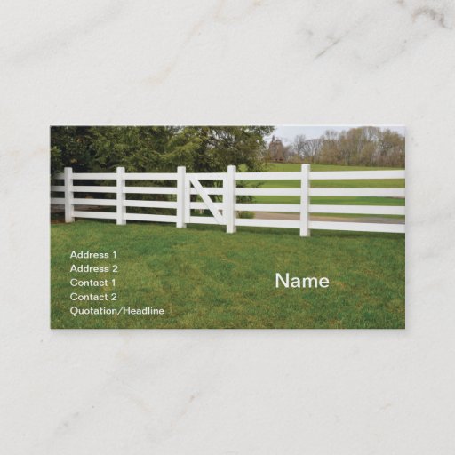 Customizable white wooden post fence and gate business cards