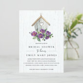 WHITE WOODEN RUSTIC FLORAL BIRDHOUSE BRIDAL SHOWER INVITATION (Standing Front)