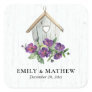 WHITE WOODEN RUSTIC FLORAL BIRDHOUSE WEDDING SQUARE STICKER