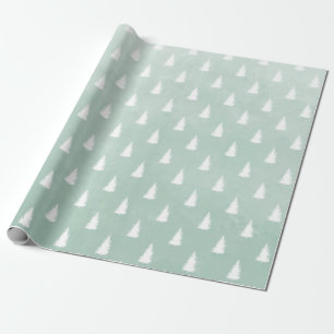 White Woodland Forest Spruce Trees Sage Green Wrapping Paper