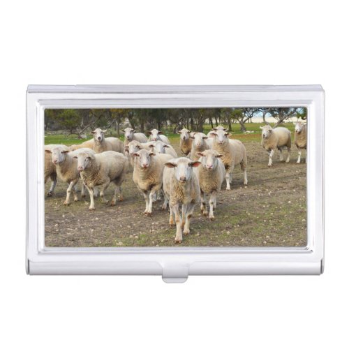 White Woolly Sheep Herd  Business Card Case