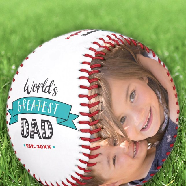 White World’s Greatest Dad Turquoise Banner Photo Baseball (Creator Uploaded)