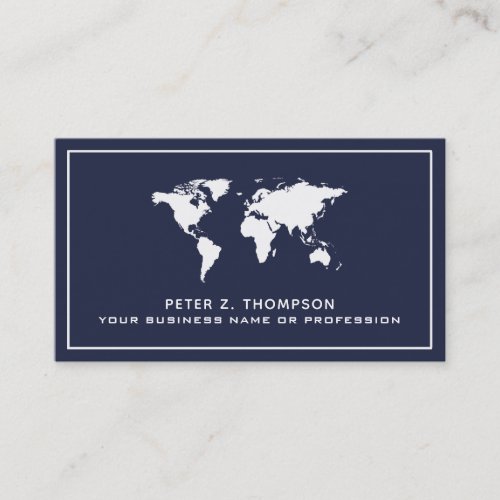 white worldmap on dark blue international business card