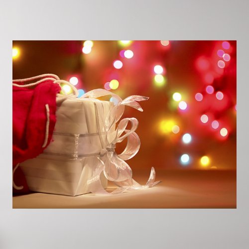 White Wrapped Christmas Gift in Red bag Poster