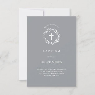 white wreath on grey   Baptism Invitation