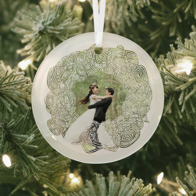 White Wreath Photo Glass Ornament (Insitu)