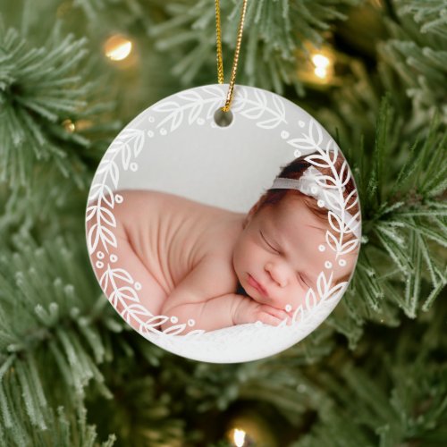 White Wreath  Red Babys First Christmas Ceramic Ornament