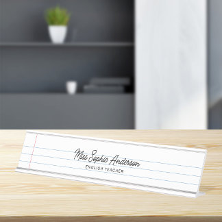 White Writing Pad Style Teacher Desk Name Plate