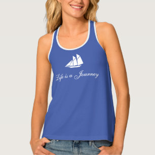 White Yacht on  Blue Tank Top