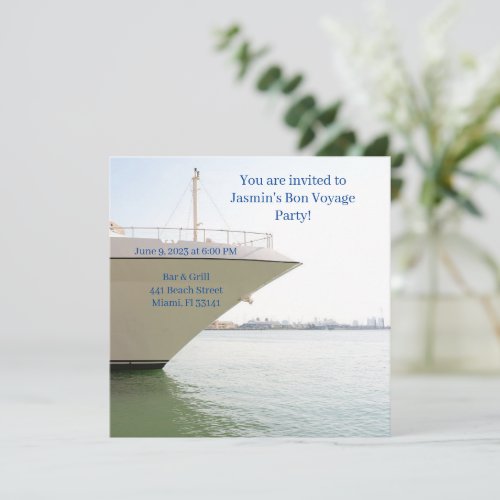 White Yacht on the Blue Ocean Farewell Party Invitation