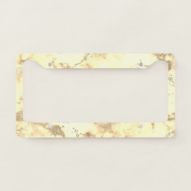 White & Yel. Gold Marble License Plate Frame Vs 2 (Front)