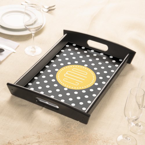 White Yellow And Black Polka Dots Serving Tray