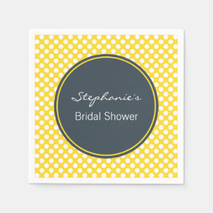 White, Yellow and Charcoal Polka Dot Bridal Shower Paper Napkins