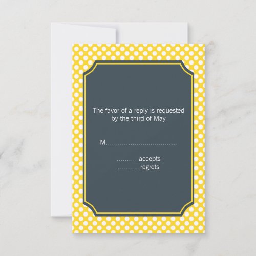 White Yellow and Charcoal Polka Dot RSVP Card