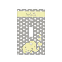 White, Yellow and Gray Baby Elephant with DIY Name Light Switch Cover