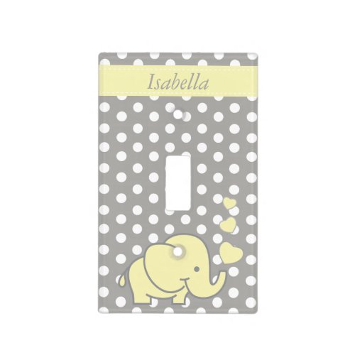 White Yellow and Gray Baby Elephant with DIY Name Light Switch Cover