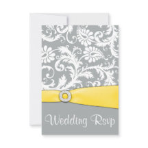 White Yellow and Gray Damask Wedding RSVP Cards