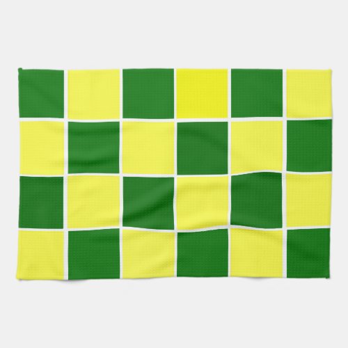 White Yellow and Green Checkers Kitchen Towel