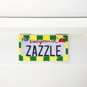 White, Yellow and Green Checkers License Plate Frame