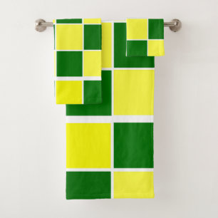 White, Yellow and Green Squares Bath Towel Set