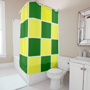 White, Yellow and Green Squares Shower Curtain