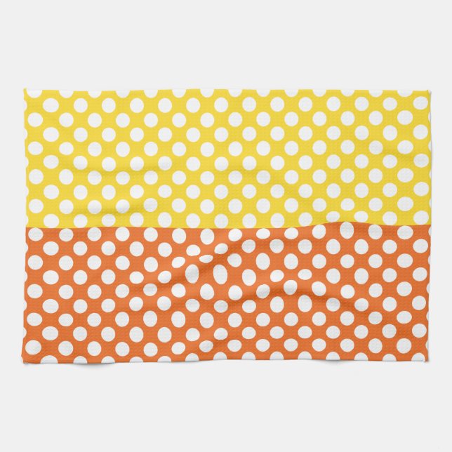 White, Yellow and Orange Polka Dot Kitchen Towel (Horizontal)