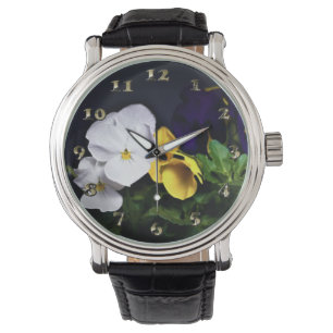 White Yellow and Purple Pansies Watch
