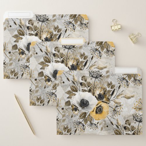White yellow anemones on a gray_brown background file folder
