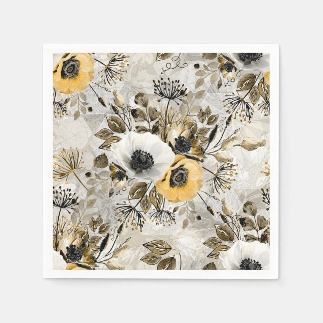 White, yellow anemones on a gray-brown background. napkins (Front)