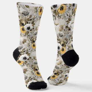 White, yellow anemones on a gray-brown background. socks