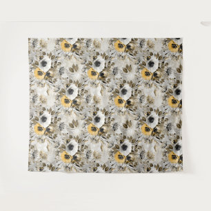 White, yellow anemones on a gray-brown background. tapestry