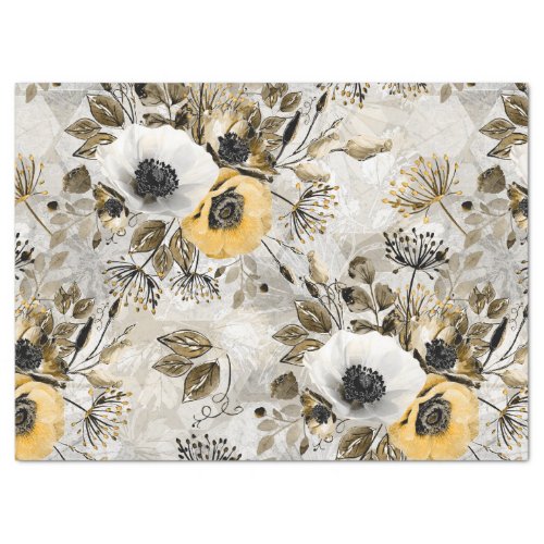 White yellow anemones on a gray_brown background tissue paper