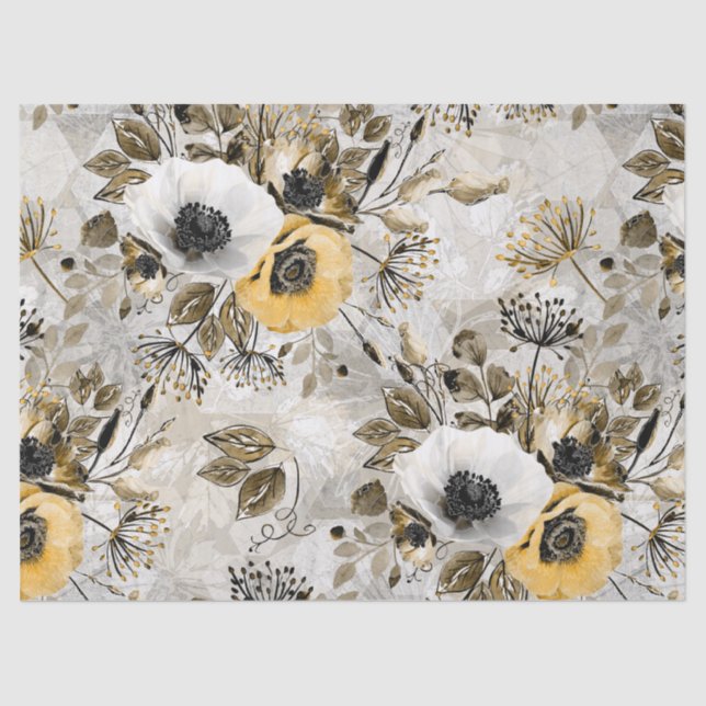 White, yellow anemones on a gray-brown background. tissue paper (Front)