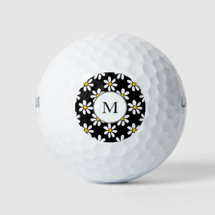 White Yellow Black Daisy Pattern Golf Balls