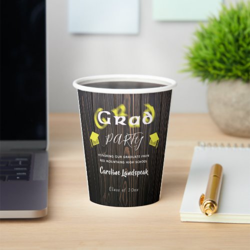 White Yellow Blurred Typography Graduate Party Paper Cups