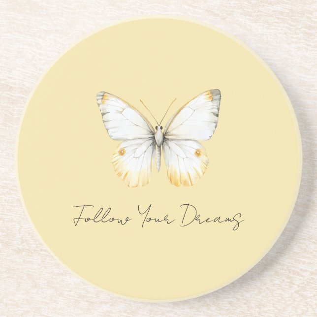 White Yellow Butterfly Coaster (Front)
