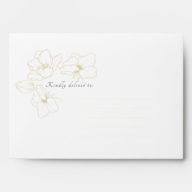 White & Yellow | Chic Gold Floral Wedding  Envelope (Front)