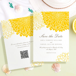 White Yellow Chrysanthemum QR Code Save the Date Invitation