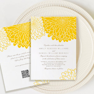 White Yellow Chrysanthemum Simple QR RSVP Wedding Invitation