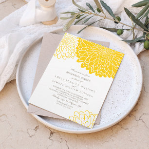 White Yellow Chrysanthemum Simple Rehearsal Dinner Invitation