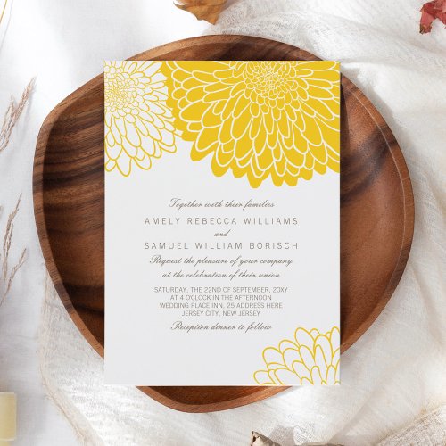 White Yellow Chrysanthemum Wedding Invitation