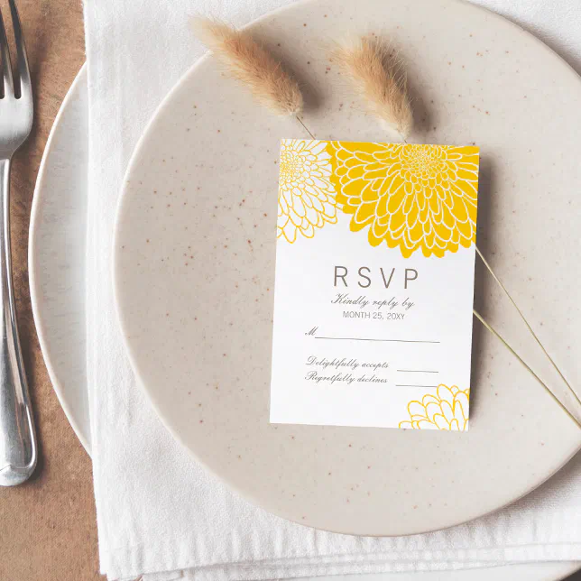 White Yellow Chrysanthemums Response RSVP Card | Zazzle