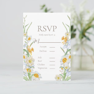White & Yellow Daffodil Floral Border Wedding RSVP
