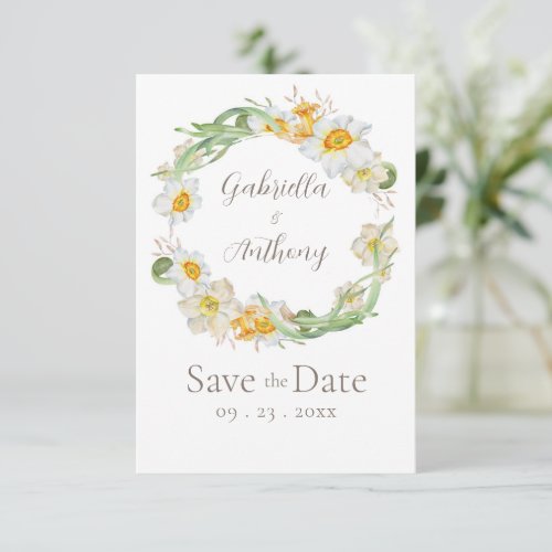 White  Yellow Daffodil Floral Save the Date