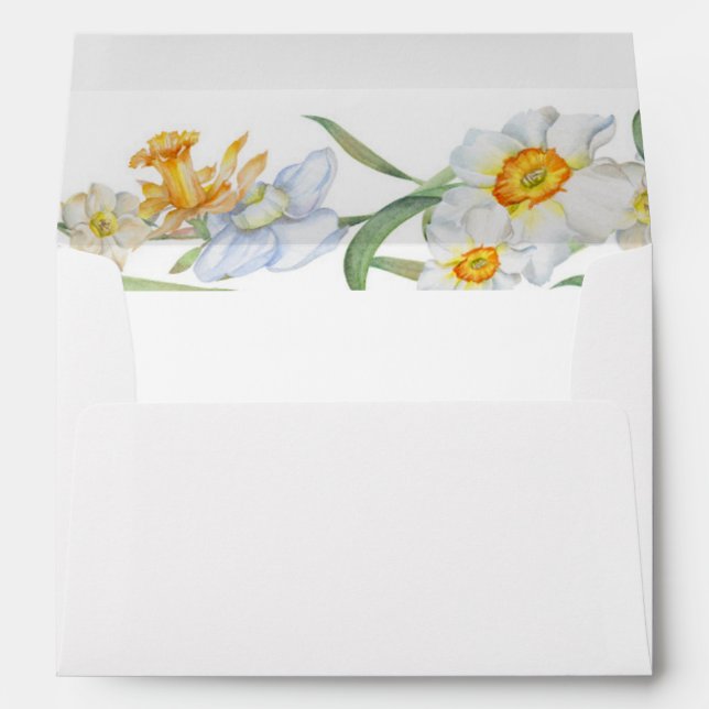 White & Yellow Daffodil Watercolor Wedding Envelop Envelope (Back (Bottom))