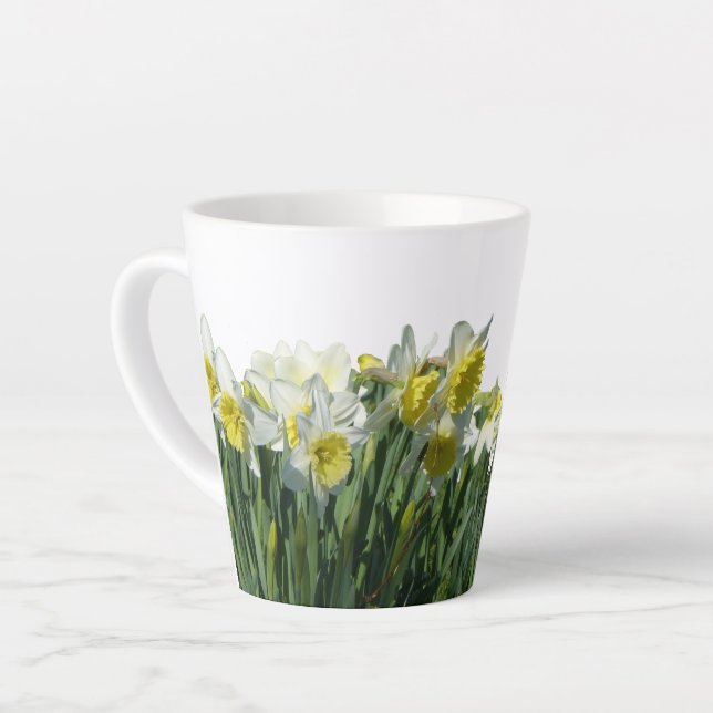 White & Yellow Daffodils Cust. BC White Latte Mug (Left Angle)