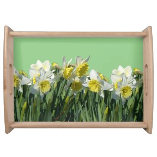 White & Yellow Daffodils Cust. Serving Tray