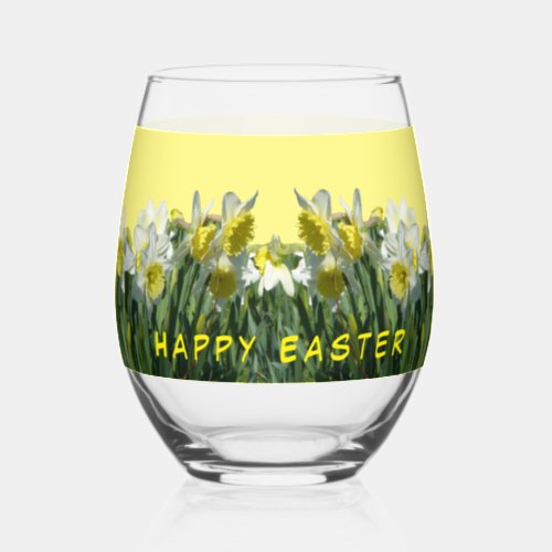 White Yellow Daffodils Cust Text Wine Glass