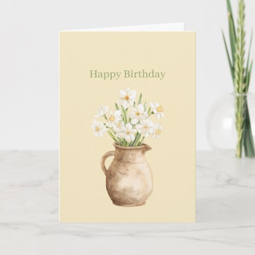 White Yellow Daffodils Floral Birthday Card