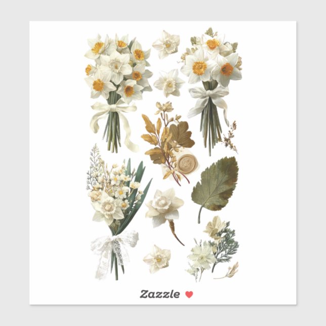 White Yellow Daffodils Spring Easter Wedding  Sticker (Sheet)